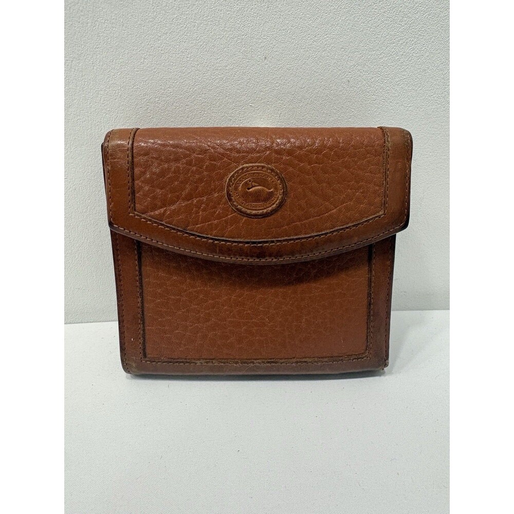 Dooney & Bourke All Weather Leather Brown British Tan Wallet Kiss Lock Vintage